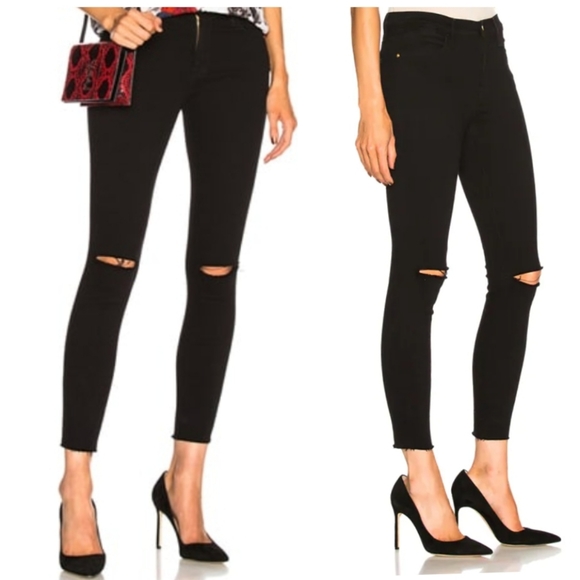 FRAME Le High Skinny Slit Crop Jeans In Black Size 27 - Picture 14 of 14